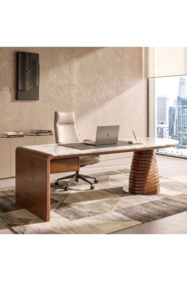 RICK OFFICE DESK WITH DRAWER - WHITE & WALNUT