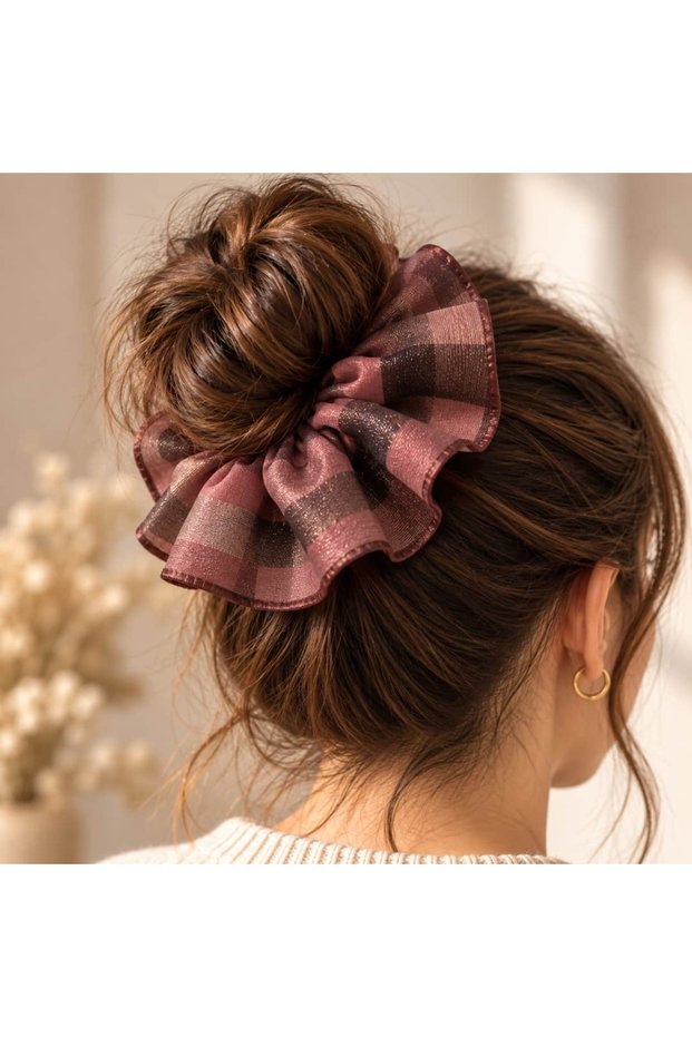 Ribbon Detailed Taffeta and Tulle Large Scrunchie Hair Tie – 14 cm