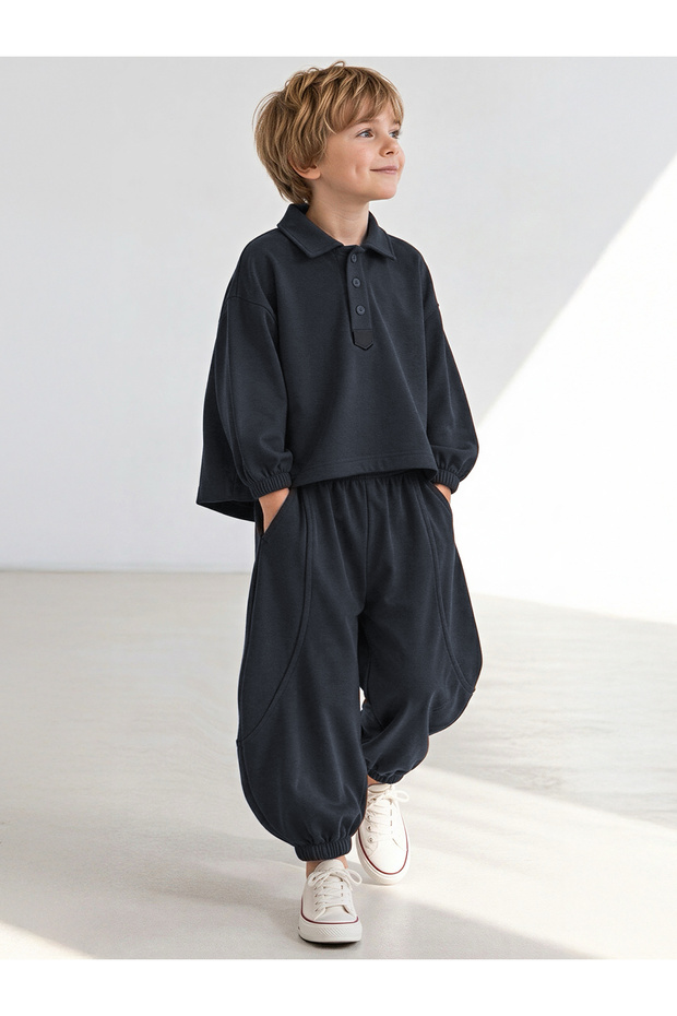 Boy's Tracksuit Set Modal Anthracite Elf Model