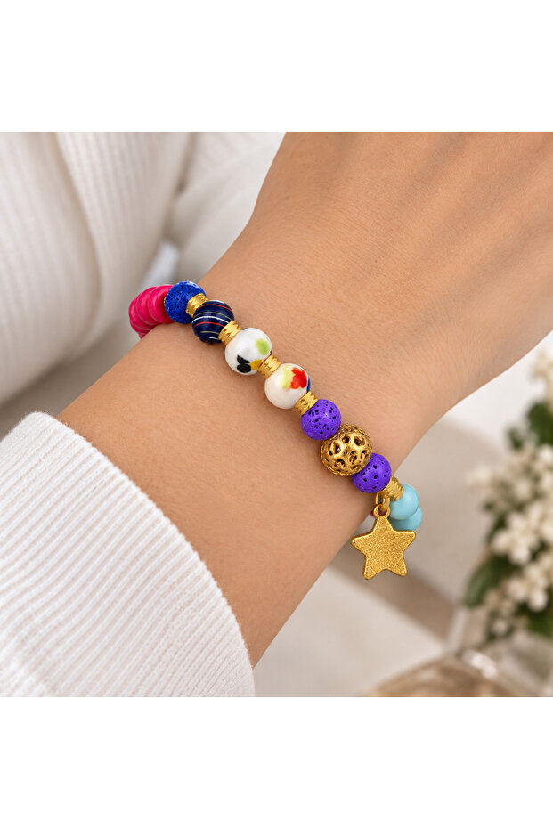 Colorful Beaded Elastic Women's Bracelet with Dangle Figures – Bohemian Stylish Accessory