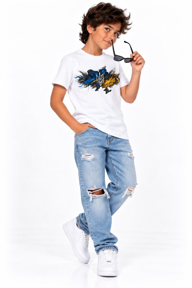 Ukraine Brave Spirit Trident & Eagle Graphic Kids T-Shirt
