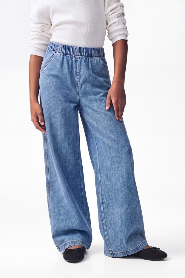 Elastik belli geniş paça jean