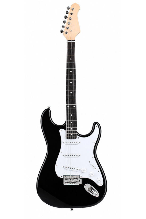 6 String Starter Electric Guitar, SSS 3-Pickup Right-Handed Guitar with Tremolo-Style Bridge, Double-Cutaway Body & White Pickguard for Beginners, Students & Home Practice, Black
