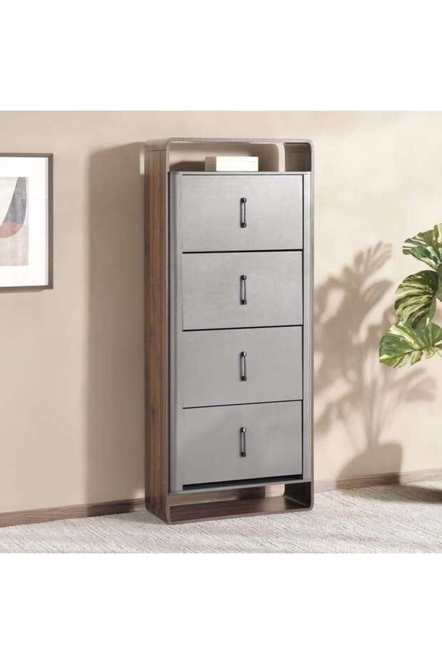 TINASH SHOE RACK 24 PAIRS WITH 4 DOOR - GREY & WALNUT
