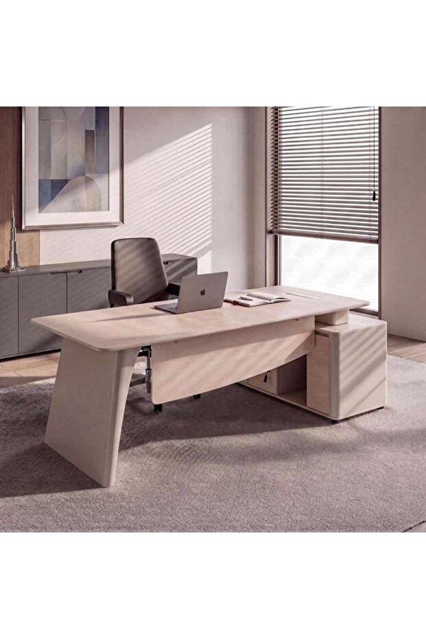 GEKKO OFFICE DESK RIGHT SIDE RETURN 240CM - WHITE OAK & LIGHT GREY