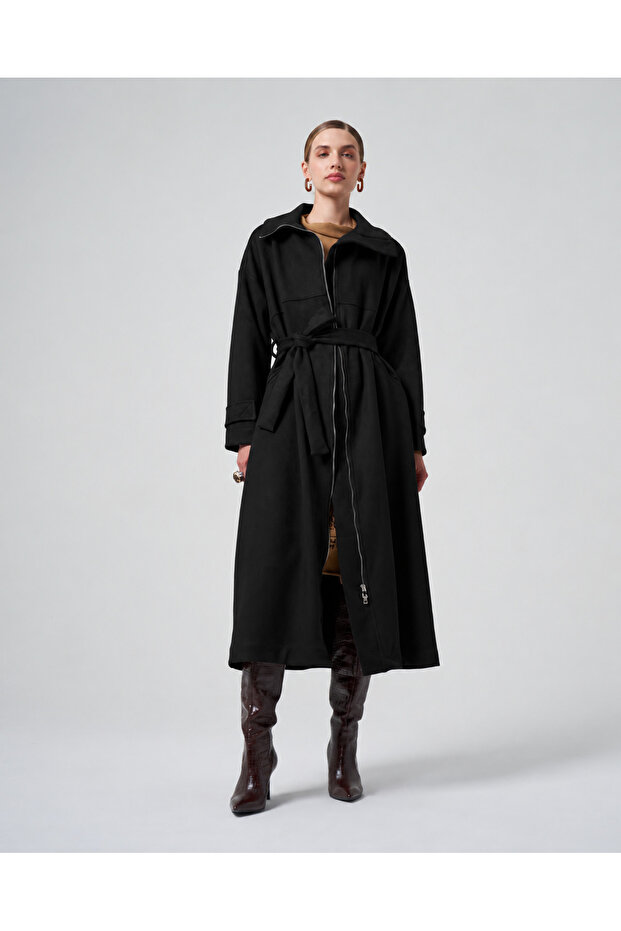 Suede Zip-Front Coat