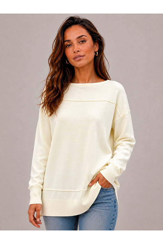 Women's Boat Neck Textured Knitwear Sweater 27K12317-16