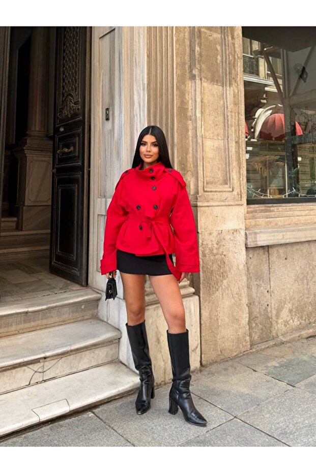 Women's Belted Stand Collar Trench Coat