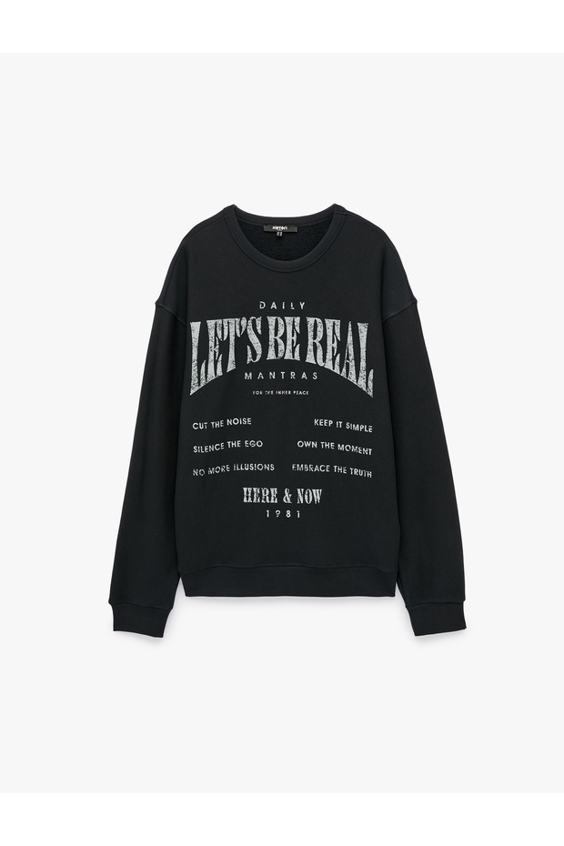 Three Thread Cotton Long Sleeve Crew Neck Oversize Printed Sweatshirt