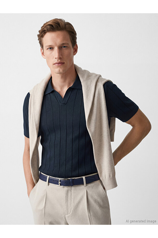 Men's polo neck striped knitwear t-shirt