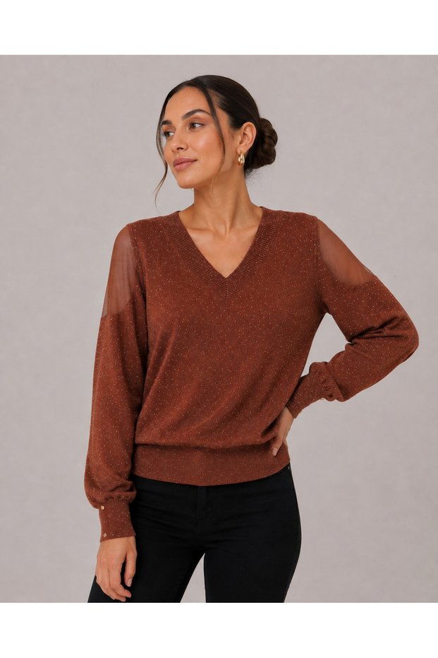 Women's V-Neck Balloon Sleeve Knitwear Sweater 27K12313-12