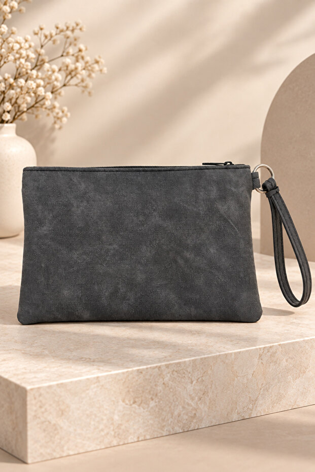 Faux Leather Hand Bag, Stylish Wrist Strap Zippered Portfolio Multi-Purpose Cosmetic Wallet and Hand Wrist Bag