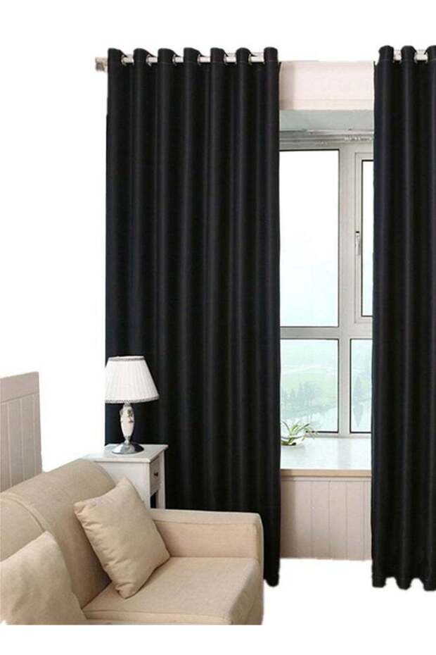 European Solid Thick Shade Cloth Curtain Black 100x250cm