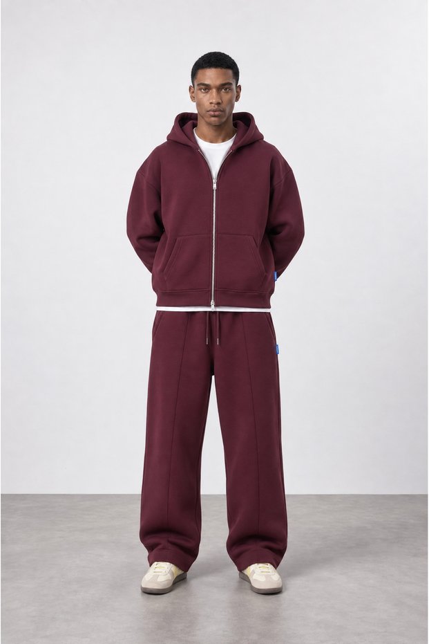 Men's Basic Panda Oversize Zip Claret Red