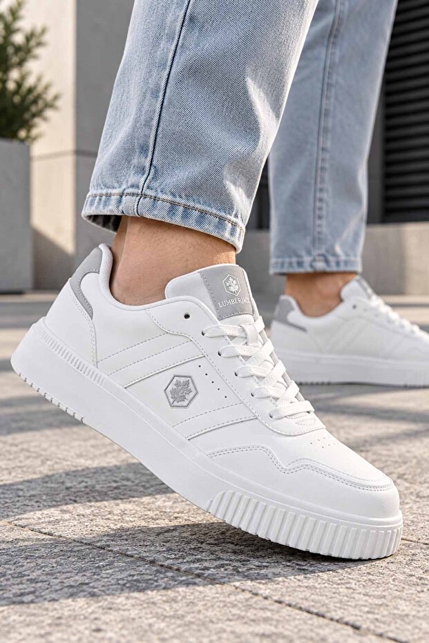 Men's White Casual Sports Shoes Lace-Up Thick Sole Sneaker
