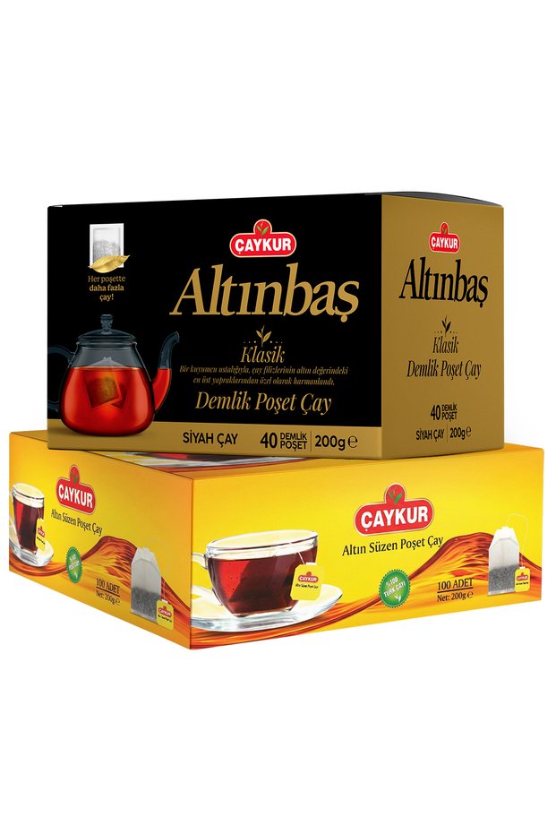 Gold 100-Pack Cups and Altınbaş 40-Pack Teapot Tea Bag Package