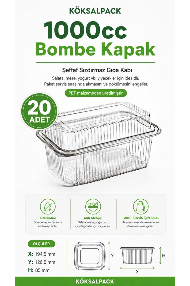 20 Pieces 1000 Cc Leak-Proof Transparent Pet Food Container with Flap Lid, Salad Appetizer Yogurt Takeaway Container