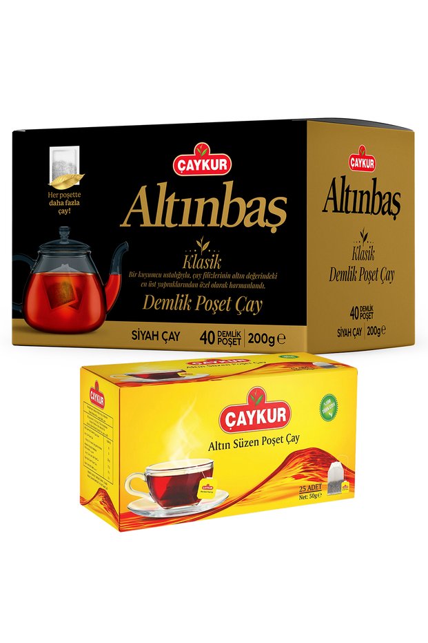 Gold 25-Pack Cups and Altınbaş 40-Pack Teapot Tea Bag Package