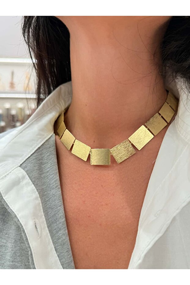 Gold Big Square Sequin Necklace