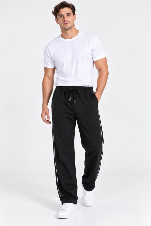 Wide Leg Side Piping Baggy Men's Sweatpants Comfortable Fit Smoked Gray Navy Blue Black