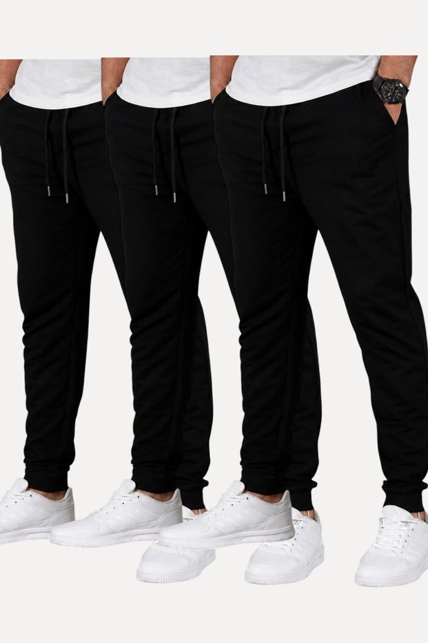 Set of 3 Unisex Regular Fit Ribbed Leggings in Black, Gray, Navy Blue, Colored Sweatpants, Sports Sweatpants