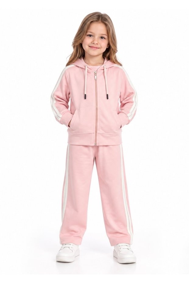 Children's Spanish Style Tracksuit Set with Hooded Zipper and Stripe Detail, 2 Pieces