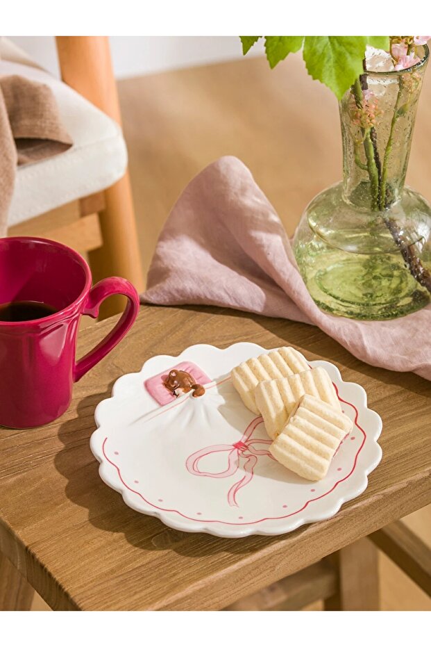 Ceramic Cake Plate with Bow and Teddy Bear Print 18 cm - 1 Piece