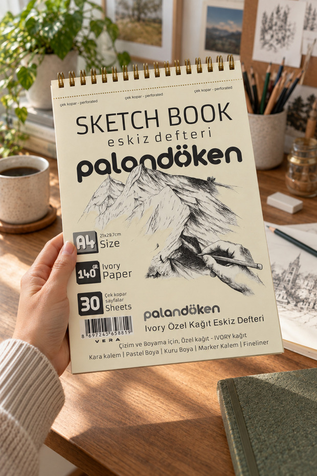 A4 Palandöken Spiral Pro Sketch Drawing Notebook 140 Gr Ivory Paper 30 Sheets Perforated Sheets (Pull-Out Sheets)