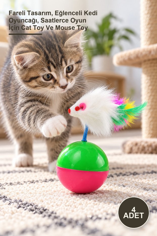 4 Pieces Cat Play Balls – Mouse Design, Fun Cat Toy, Cat Toy and Mouse Toy for Hours of Play