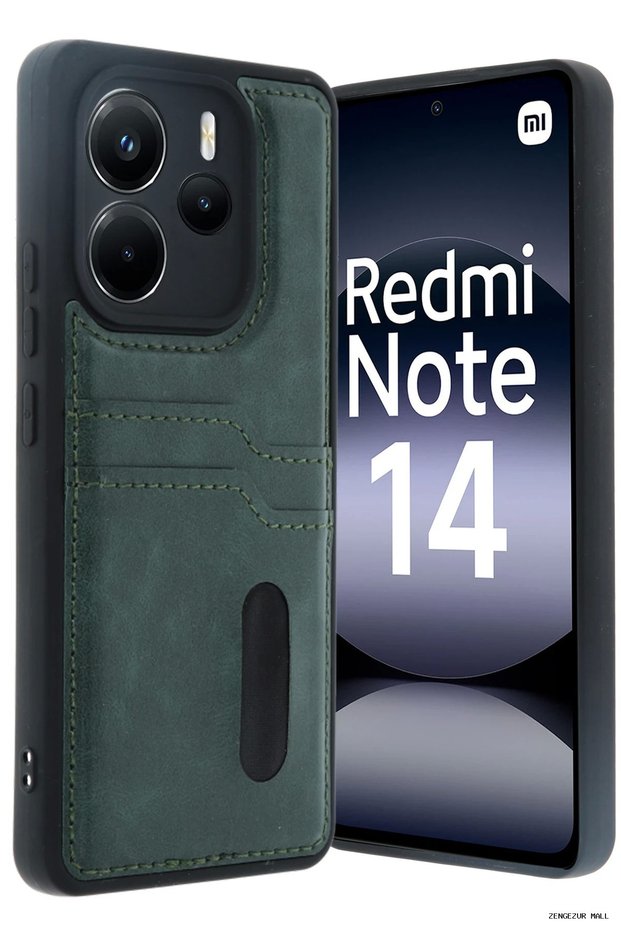 Zngzrmll Newface Redmi Note 14 4g Case Sara Leather Case with Business Card Holder - (203654) Dark Green