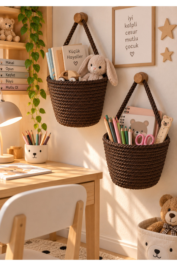 12X11 cm Mini Decorative Hanging Basket – Children's Room Stationery Organizer