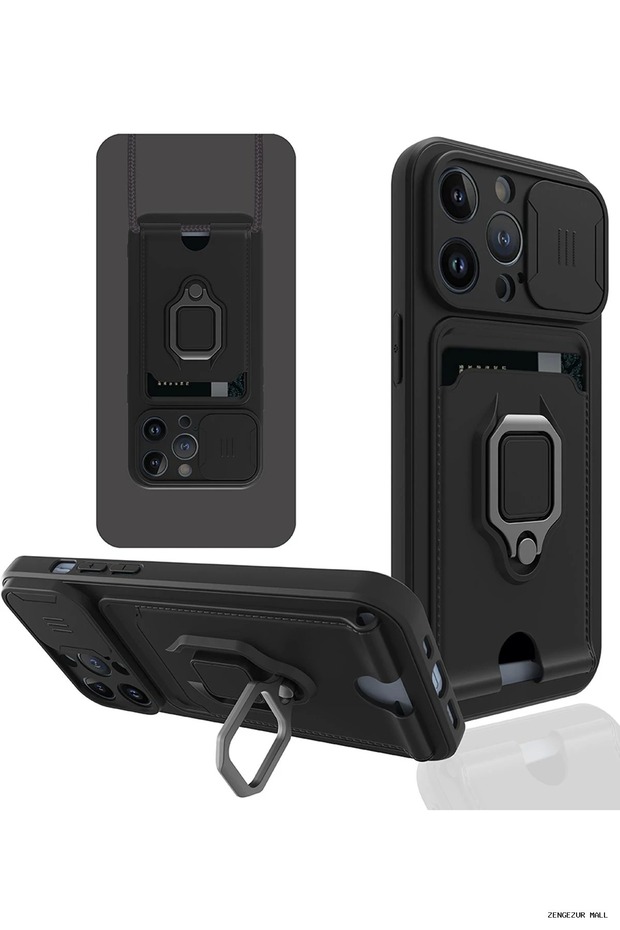 Zngzrmll Newface iPhone 14 Pro Case Zuma Silicone with Business Card Holder and Ring (210110) - Black