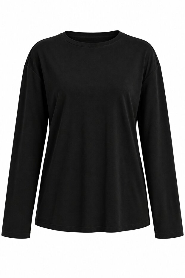 Black Crew Neck Relaxed Fit Blouse - 24151