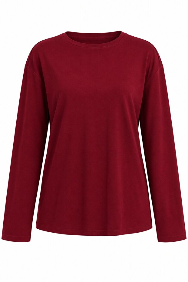 Burgundy Crew Neck Relaxed Fit Blouse - 24151