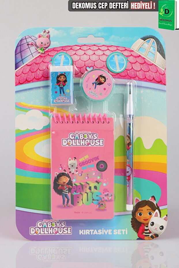 Licensed Gabby's Dollhouse 4-Piece Stationery Set with Dekomus Pocket Notebook as a Gift