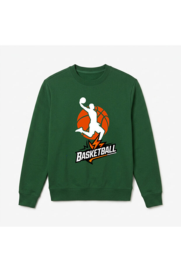 Basketball print premium crew neck long sleeve sweatshirt
