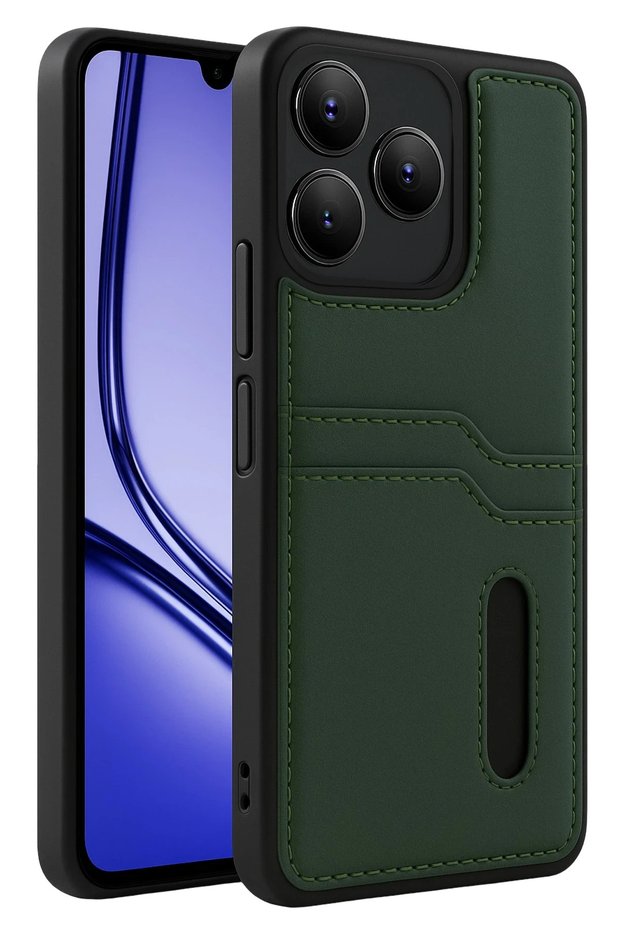 Zngzrmll Newface Realme Note 50 4g Case Sara Leather Case with Business Card Holder - (220956) Dark Green