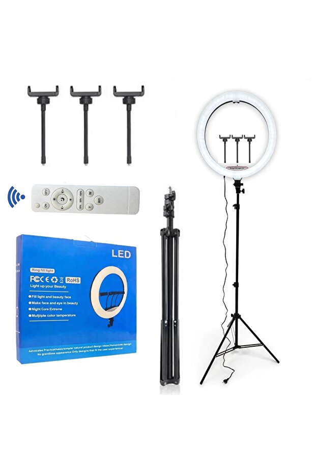 LED Soft Ring Light 18 inch selfie Ring Fill Light LLJ 18" Stepless Dimming, Soft Light Dimmable with 3 Color Modes, 360° Free Spin, 3 Phone Holders with Remote - FCC CE RoHS
