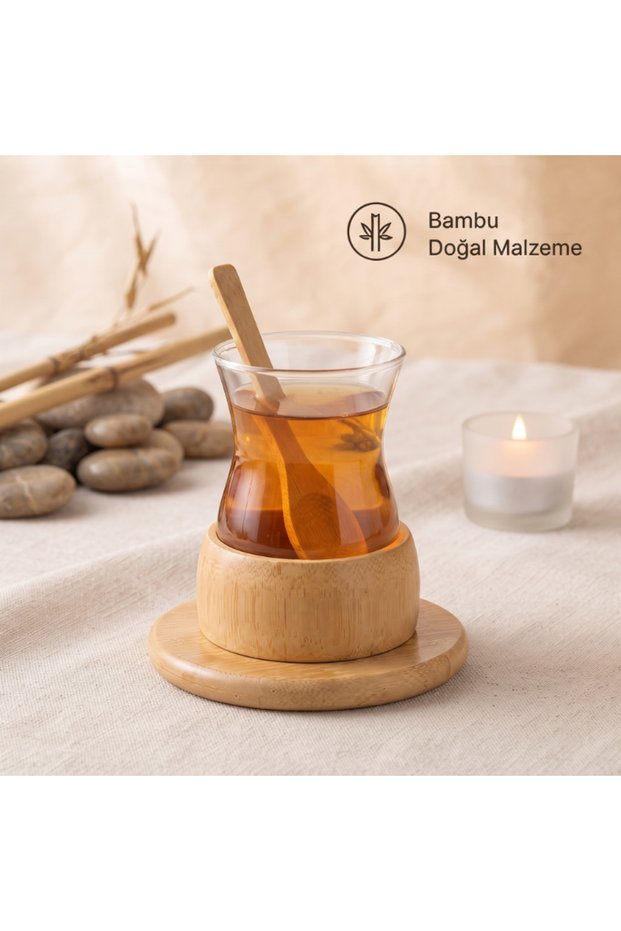 6Pcs Borosilicate Glass Cup Bamboo Tea Set for Office Home Office Kitchen