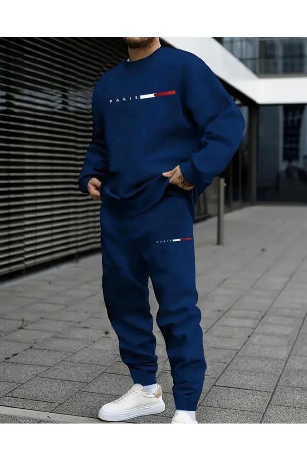 Special Series Paris Printed 100% Cotton 3 Yarn Shardooned Winter Plus Size Men's Track Suit Set