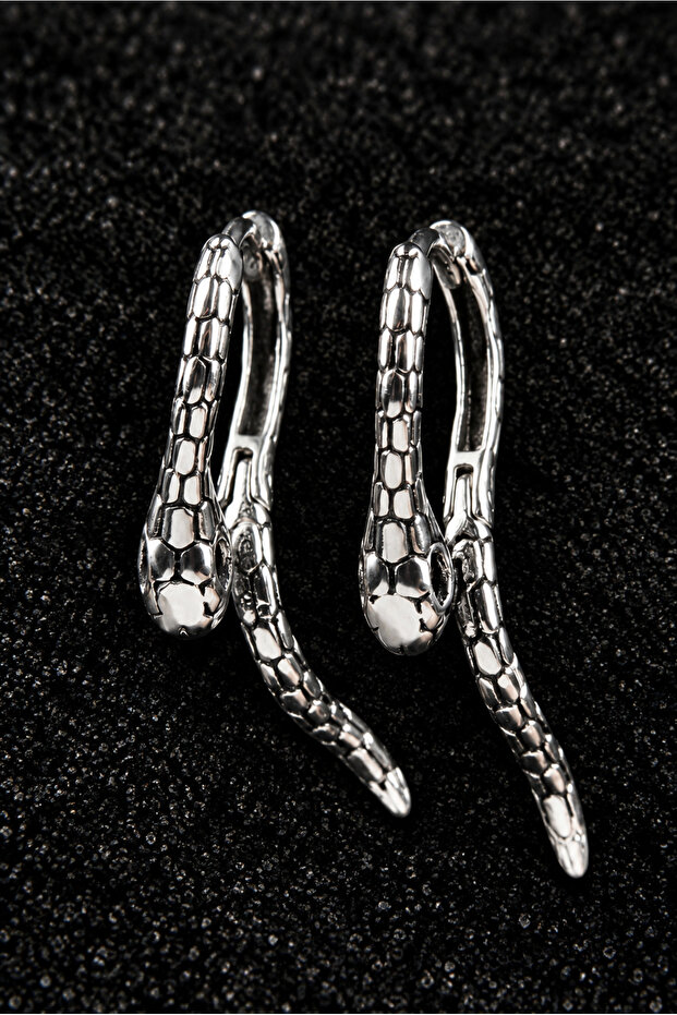 Snake Mod Pattern Steel Lockable Hoop Earrings