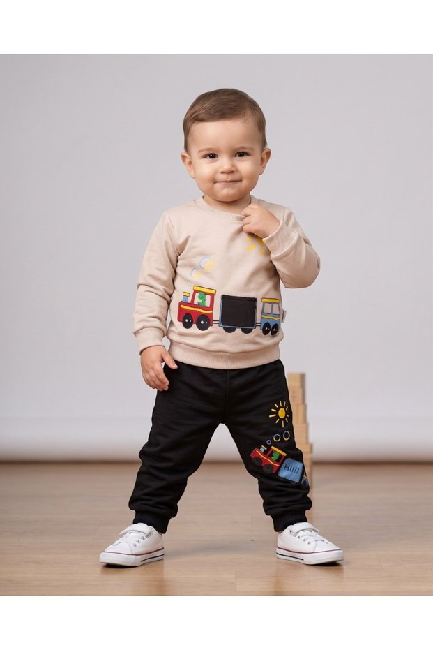Boy's Seasonal 1-2-3-4 Year Old Teddy Bear Train 2 Threaded Top and Bottom 2-Piece Compact Set