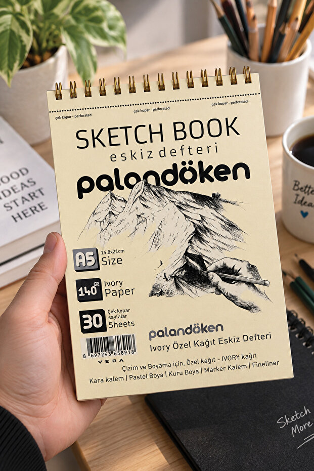 A5 Palandöken Spiral Pro Sketch Drawing Notebook 140 Gr Ivory Paper 30 Sheets Perforated Sheets (Pull-Out Sheets)