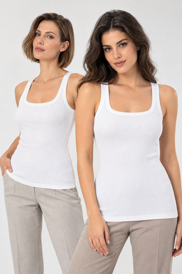 Women's 2-Pack 100% Cotton Combed Cotton Camisole Square Neck Tank Top - Flexible Soft Everyday Undergarment