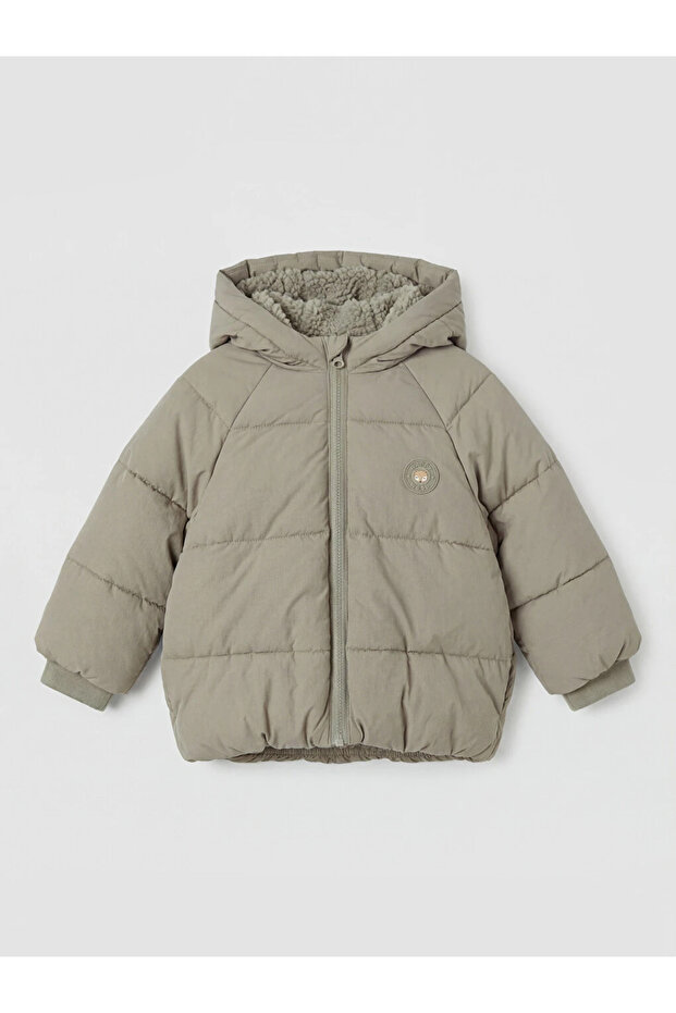 Khaki Hooded Baby Boy Puffer Coat