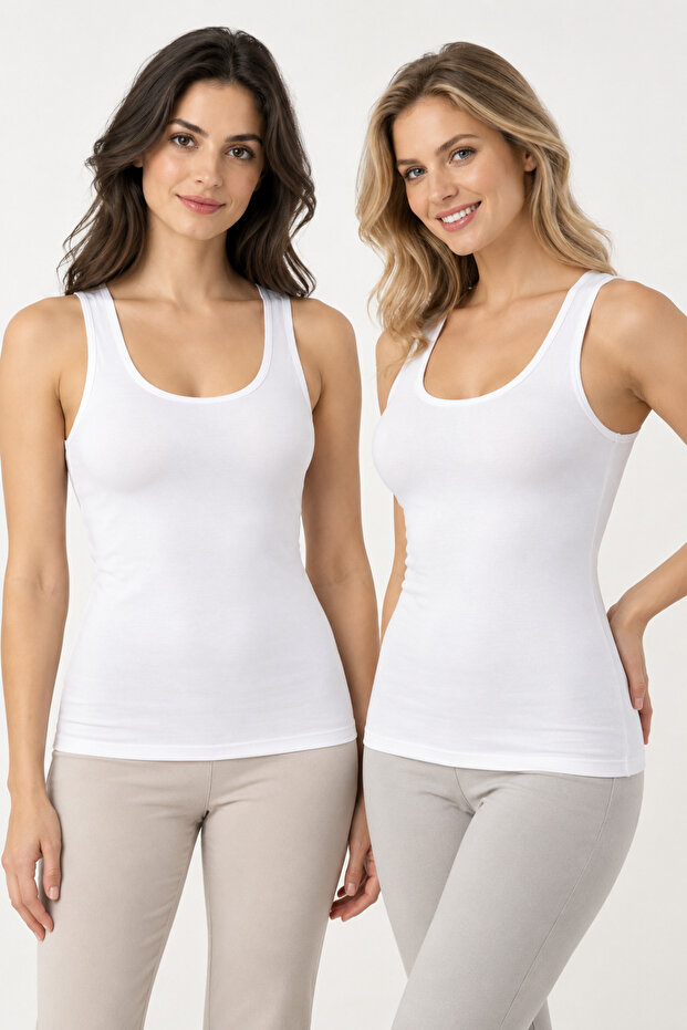 Women's 2-Pack 95% Cotton Wide Strap Basic Tank Top - Flexible Soft Everyday Undergarment
