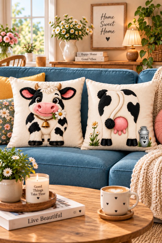 Digital Printing Humorous Cow Pattern Set of 2 Throw Pillow Covers (Gift Home Garden)