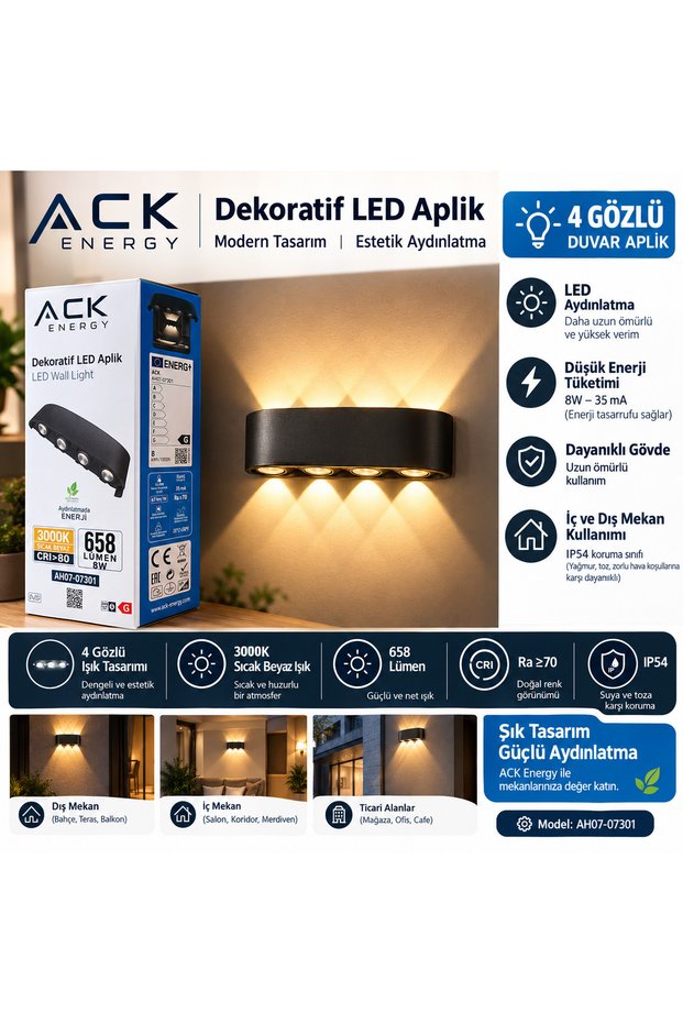 Ack Energy 4-Eye Decorative Led Wall Sconce 8W 3000K Warm White Ip54 Indoor Outdoor Lighting