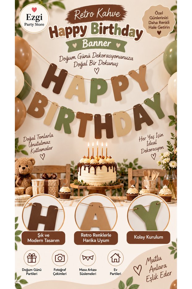 Retro Coffee Happy Birthday Banner Birthday Ornament Brown Party Celebration Decoration