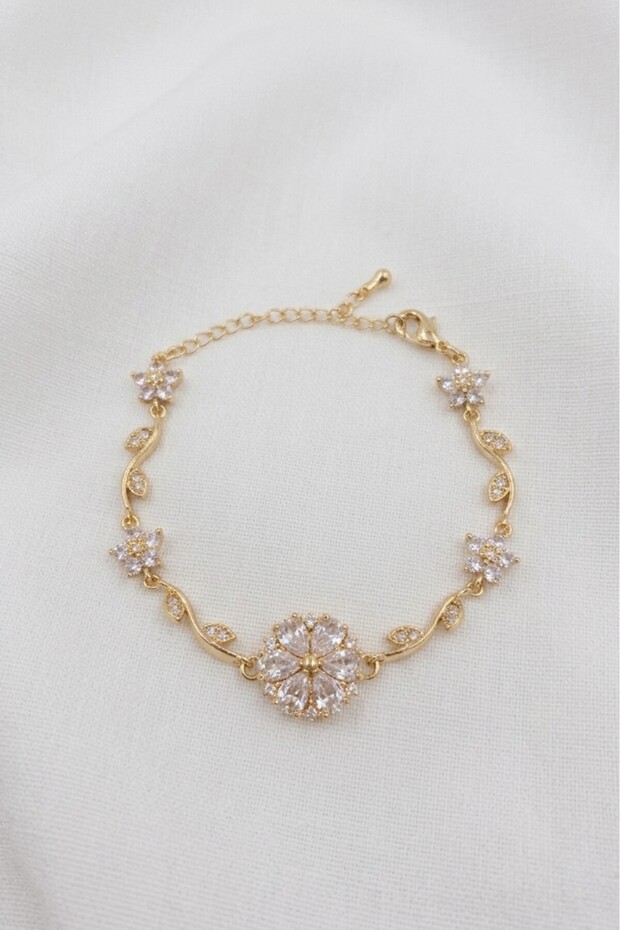 Lotus Flower Model Zircon Stone Gold Color Stainless Steel Women's Bracelet